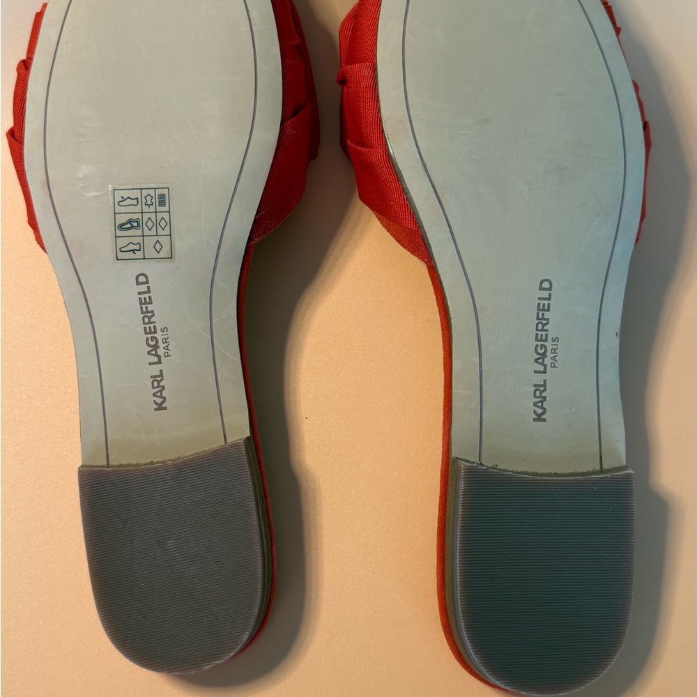 Karl Lagerfeld Orange Bow Slide Mules - Picture 5 of 5